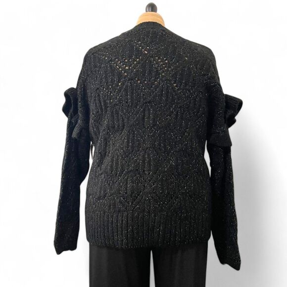 OLD NAVY Ruffle-Trim Pointelle-Knit Sweater Size XL in Black Jack Shimmer - Picture 6 of 7